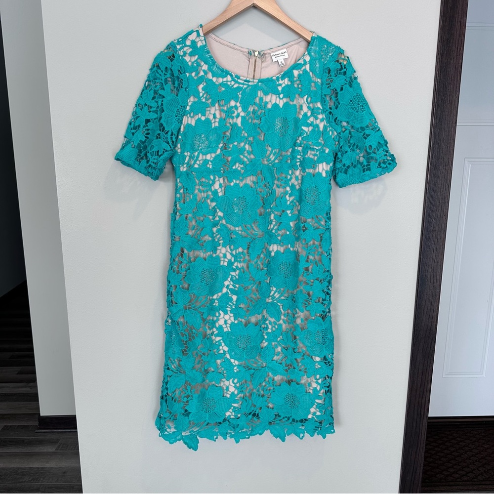 Urban Girl Seafoam Green Lace Floral Crochet Mini Shift Dress Summer Brunch